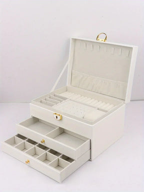 Organizador de joias portátil e elegante com espelho, ideal para viagens e proteção de anéis, brincos, colares e pulseiras