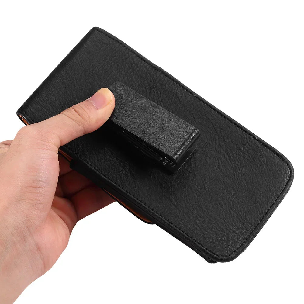 Porta celular de couro para uso na cintura, elegante e resistente.