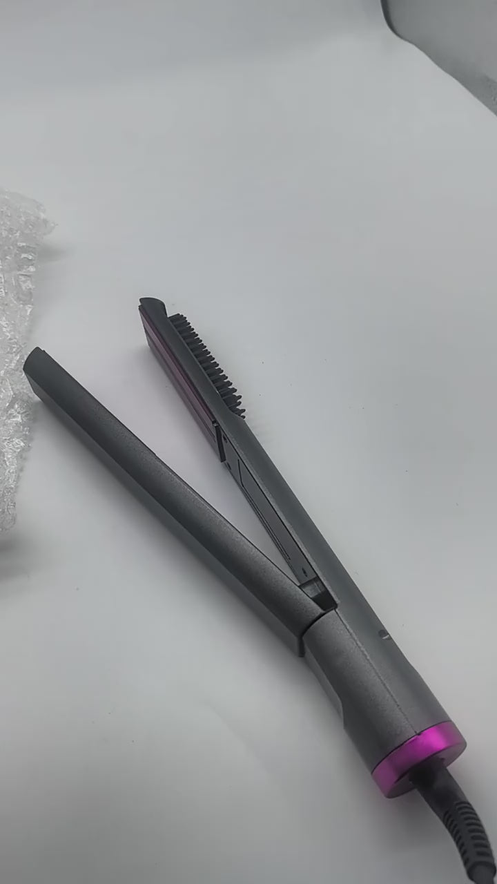 Chapinha com escova embutida 2 em 1 para alisar e modelar cabelos.