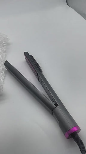 Chapinha com escova embutida 2 em 1 para alisar e modelar cabelos.