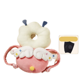 Kit proteção para bebê com almofada de cabeça e joelheiras antiderrapantes.