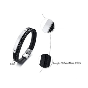 Pulseira de couro masculina com detalhe em aço inoxidável.