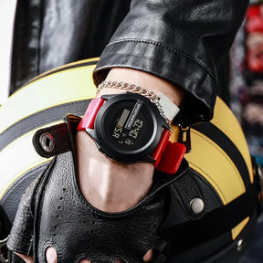 Relógio digital esportivo preto com LED à prova d'água, perfeito para treinos e uso diário