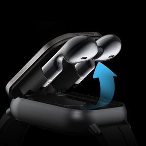 Relógio inteligente com fone de ouvido integrado moderno e prático.