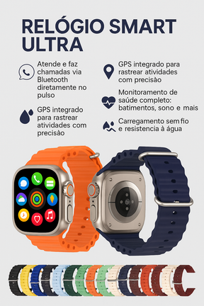 Relógio inteligente Ultra Pro 2025 moderno e multifuncional.