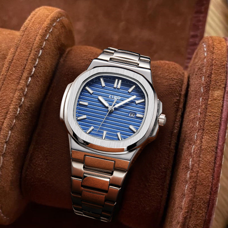 Relógio masculino em aço inoxidável com design sofisticado e resistente, perfeito para uso diário ou ocasiões especiais.