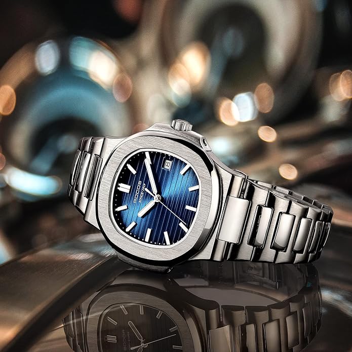 Relógio Poedagar Original 2025 com mostrador texturizado, pulseira em aço inox e ponteiros luminosos, unindo luxo e durabilidade.