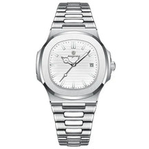 Relógio Poedagar Original 2025 com mostrador texturizado, pulseira em aço inox e ponteiros luminosos, unindo luxo e durabilidade.
