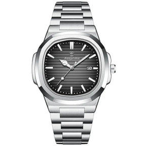 Relógio Poedagar Original 2025 com mostrador texturizado, pulseira em aço inox e ponteiros luminosos, unindo luxo e durabilidade.