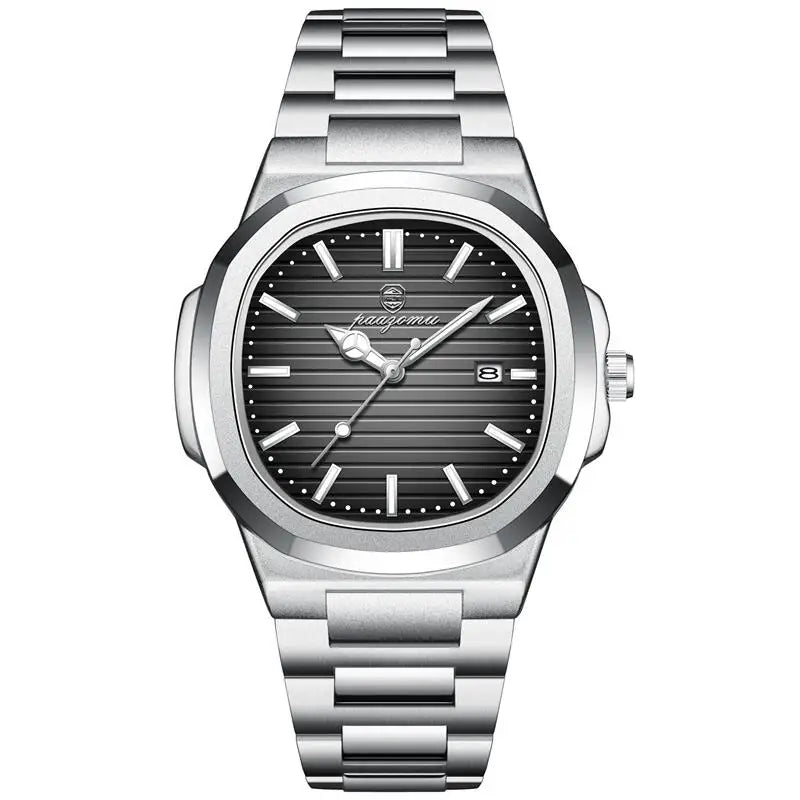 Relógio Poedagar Original 2025 com mostrador texturizado, pulseira em aço inox e ponteiros luminosos, unindo luxo e durabilidade.