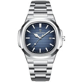 Relógio Poedagar Original 2025 com mostrador texturizado, pulseira em aço inox e ponteiros luminosos, unindo luxo e durabilidade.