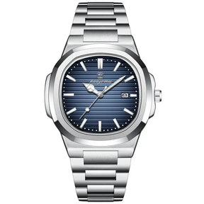 Relógio Poedagar Original 2025 com mostrador texturizado, pulseira em aço inox e ponteiros luminosos, unindo luxo e durabilidade.