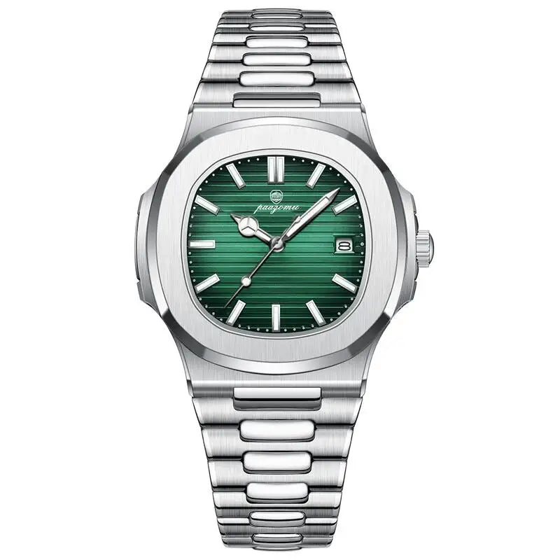 Relógio Poedagar Original 2025 com mostrador texturizado, pulseira em aço inox e ponteiros luminosos, unindo luxo e durabilidade.