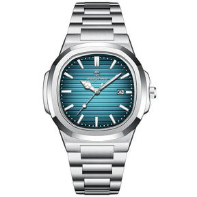 Relógio Poedagar Original 2025 com mostrador texturizado, pulseira em aço inox e ponteiros luminosos, unindo luxo e durabilidade.