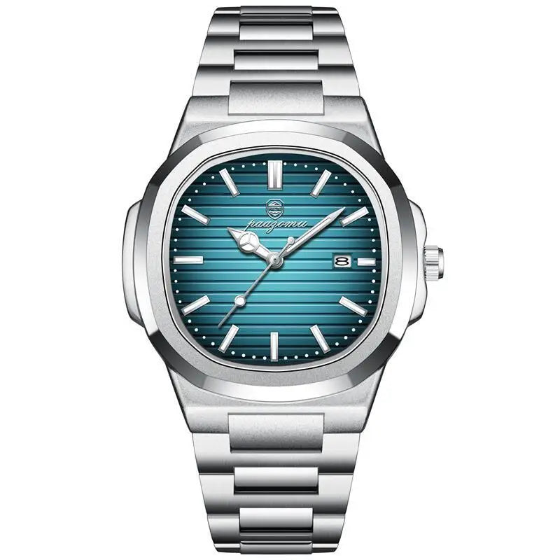 Relógio Poedagar Original 2025 com mostrador texturizado, pulseira em aço inox e ponteiros luminosos, unindo luxo e durabilidade.