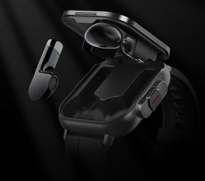 Smartwatch 2 em 1 com fones de ouvido Bluetooth integrados, chamadas, monitoramento de saúde e design moderno resistente à água.
