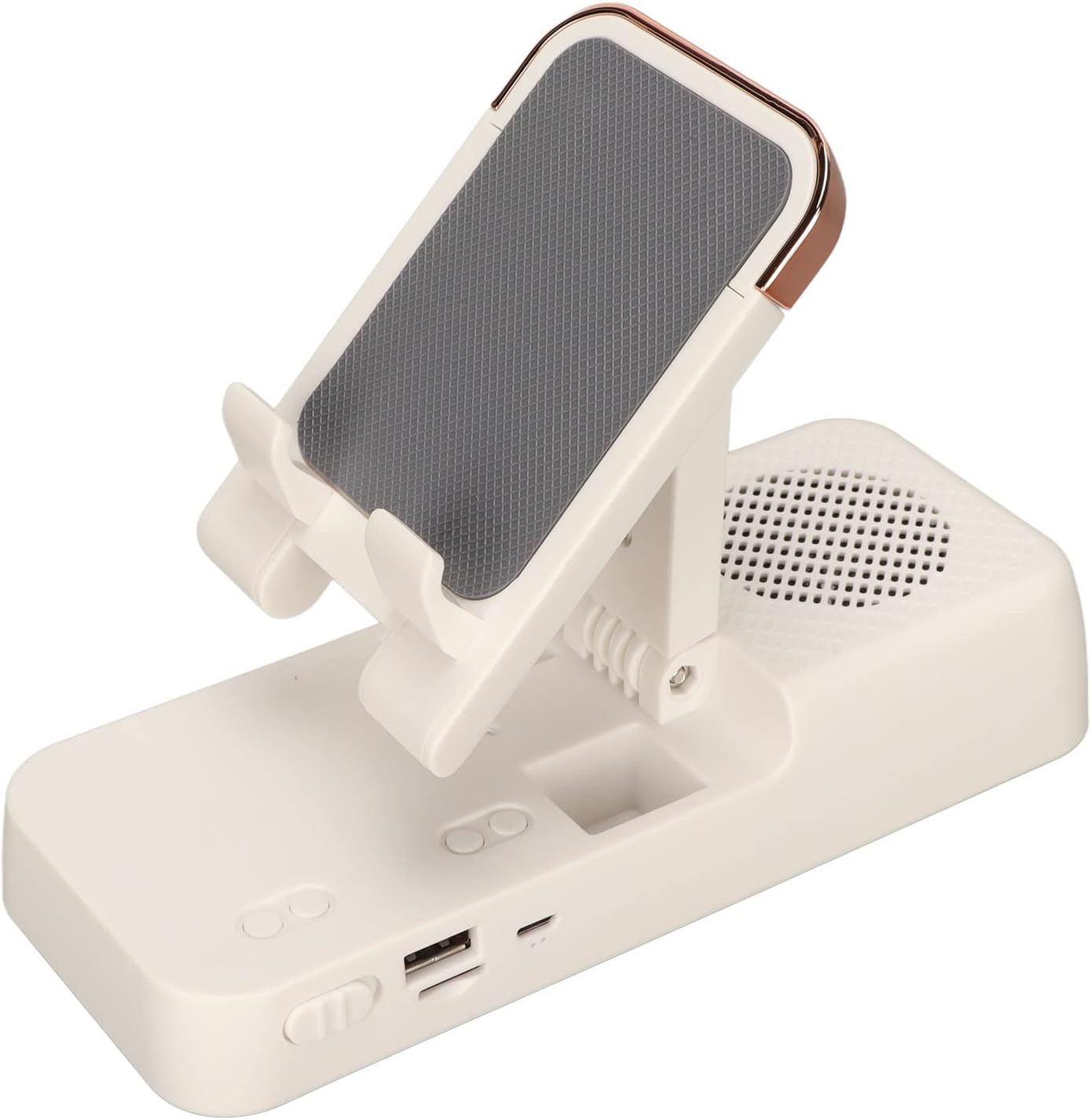 Suporte para celular multifuncional com som integrado.