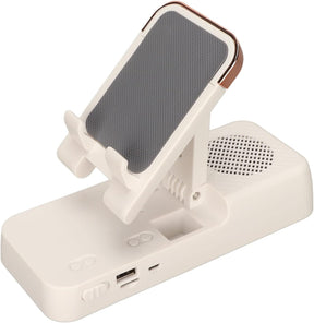 Suporte para celular multifuncional com som integrado.