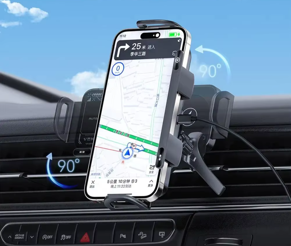 Suporte veicular para celular ajustável, seguro e prático.