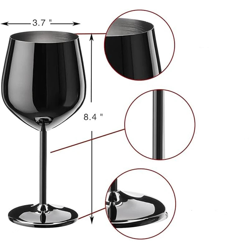 Kit com 3 taças de vinho em aço inoxidável elegantes e resistentes.