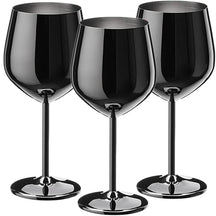 Kit com 3 taças de vinho em aço inoxidável elegantes e resistentes.