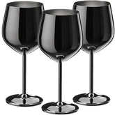 Kit com 3 taças de vinho em aço inox escovado. Elegantes, resistentes e térmicas, perfeitas para brindar com sofisticação em qualquer ocasião.