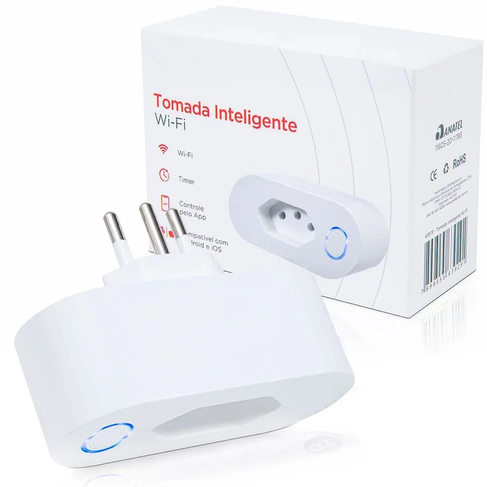 Tomada Wi-Fi inteligente com controle remoto via aplicativo.