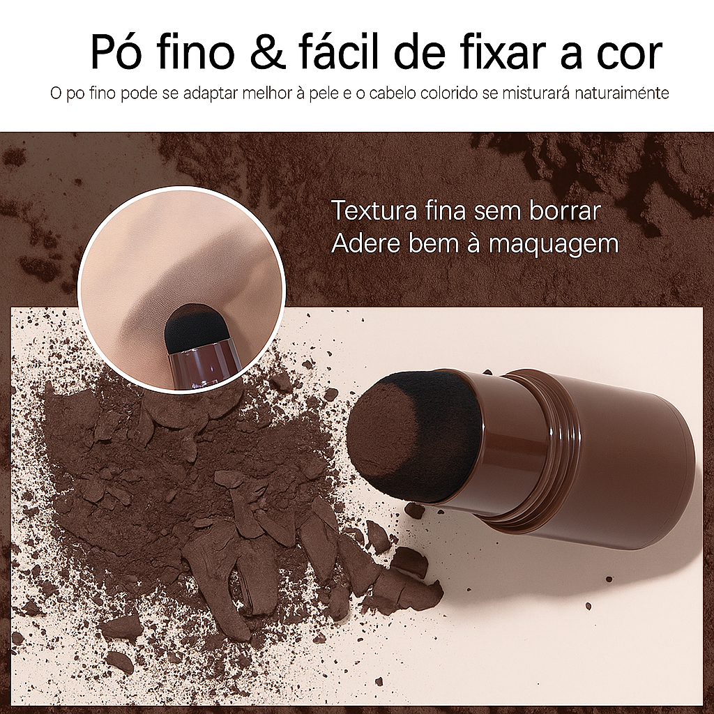 Tonalizante em pó para cabelos que cobre raízes e disfarça falhas.
