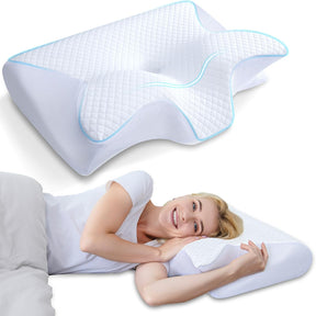 Travesseiro cervical ortopédico 2 em 1 com espuma Memory Foam, capa lavável e suporte ergonômico para alívio de dores e melhor sono
