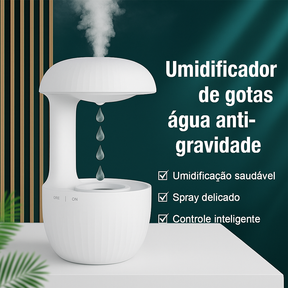 Umidificador de ambiente antigravidade com gotas levitantes e névoa fria.