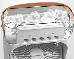 Ventilador com umidificador silencioso e eficiente para conforto térmico.