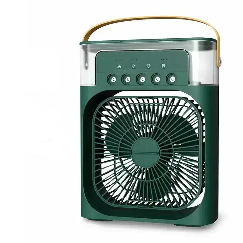 Ventilador com umidificador silencioso e eficiente para conforto térmico.