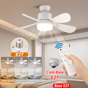Ventilador de teto com lâmpada LED e controle remoto, design moderno e silencioso. Ideal para conforto e ventilação prática em qualquer ambiente.