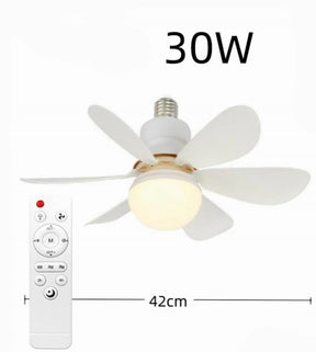Ventilador de teto com lâmpada LED e controle remoto, design moderno e silencioso. Ideal para conforto e ventilação prática em qualquer ambiente.
